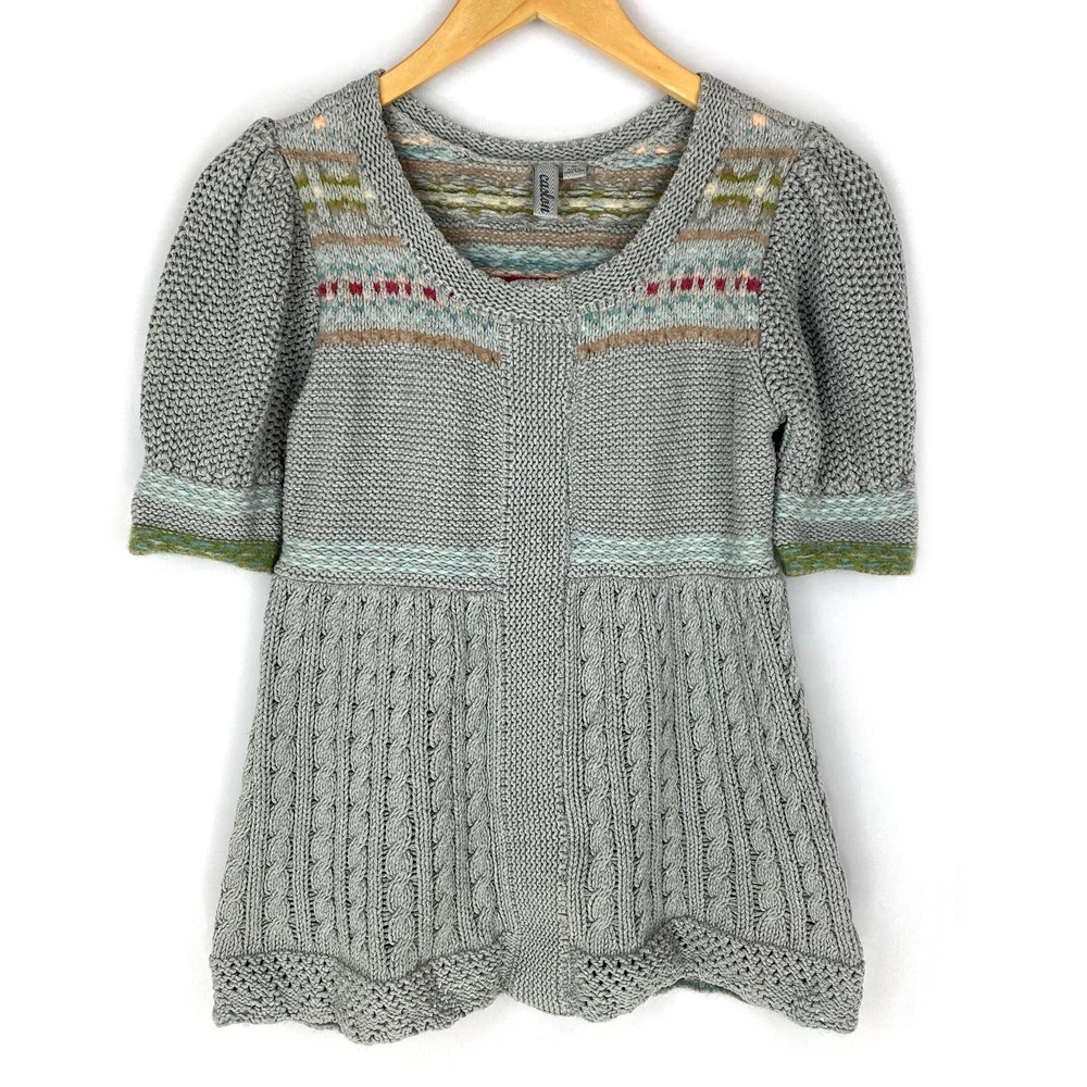 Caslon Top Gray Chunky Cable Knit Wool Blend Short Sleeve Fall Sweater M